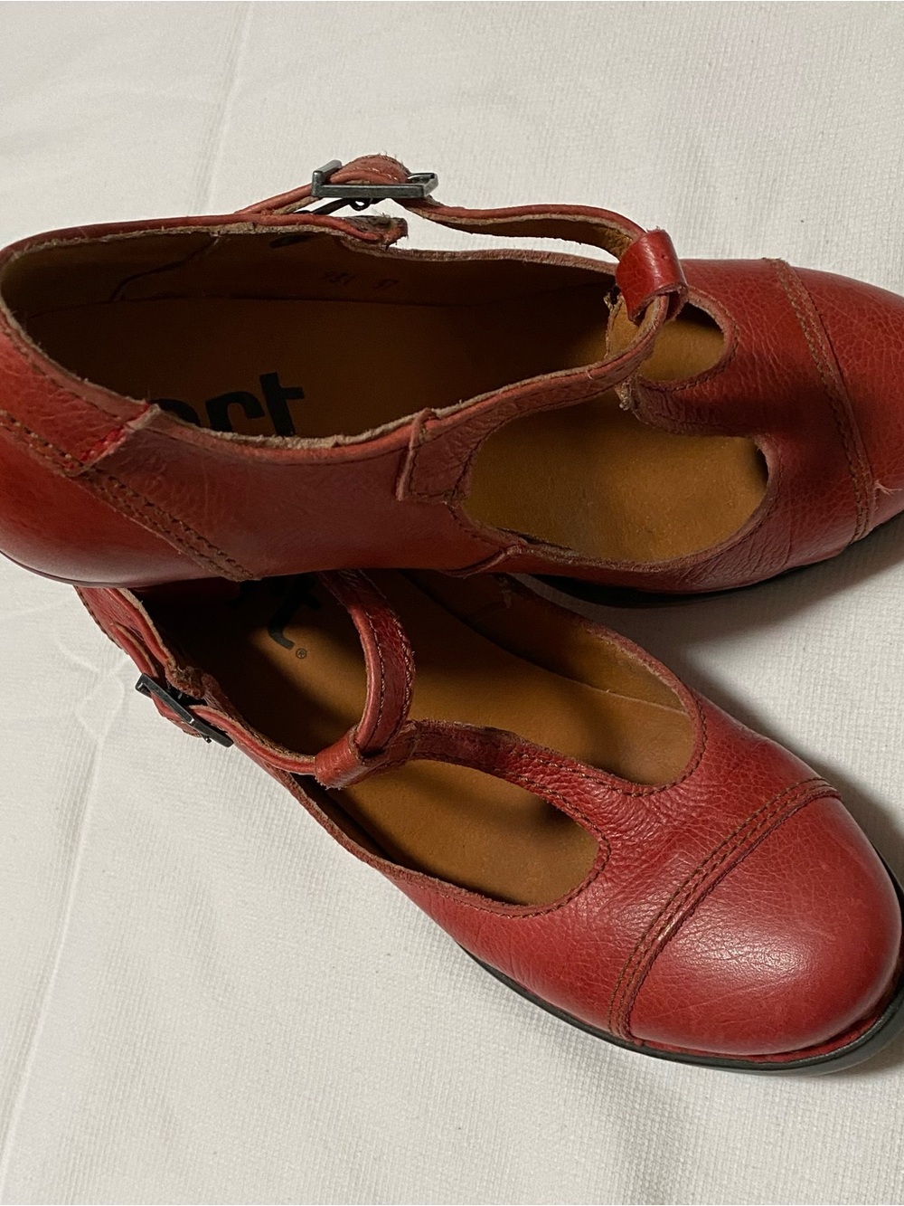 Red Leather Mary Jane Flats with Buckle Strap